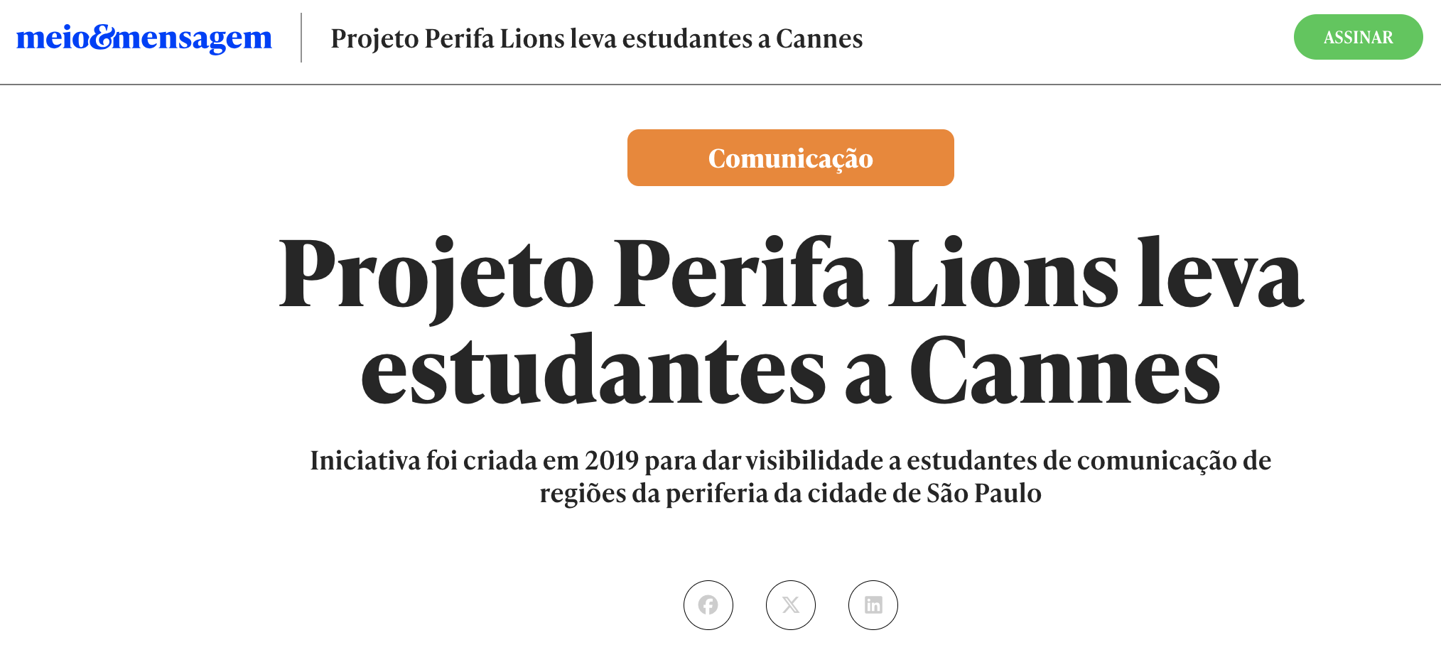 Projeto Perifa Lions leva estudantes a Cannes